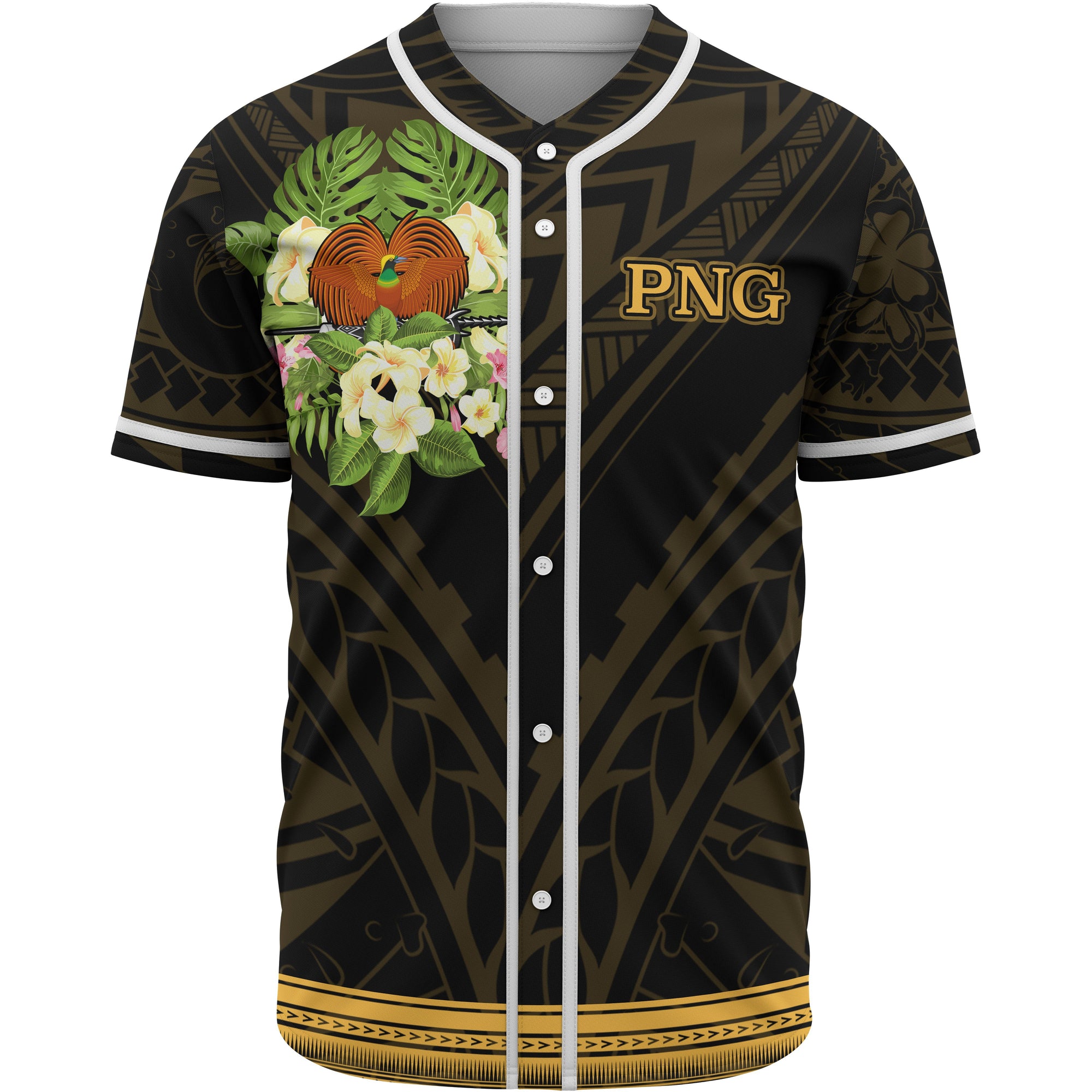 Papua New Guinea Baseball Shirt - Polynesian Gold Patterns Collection Unisex Black - Polynesian Pride