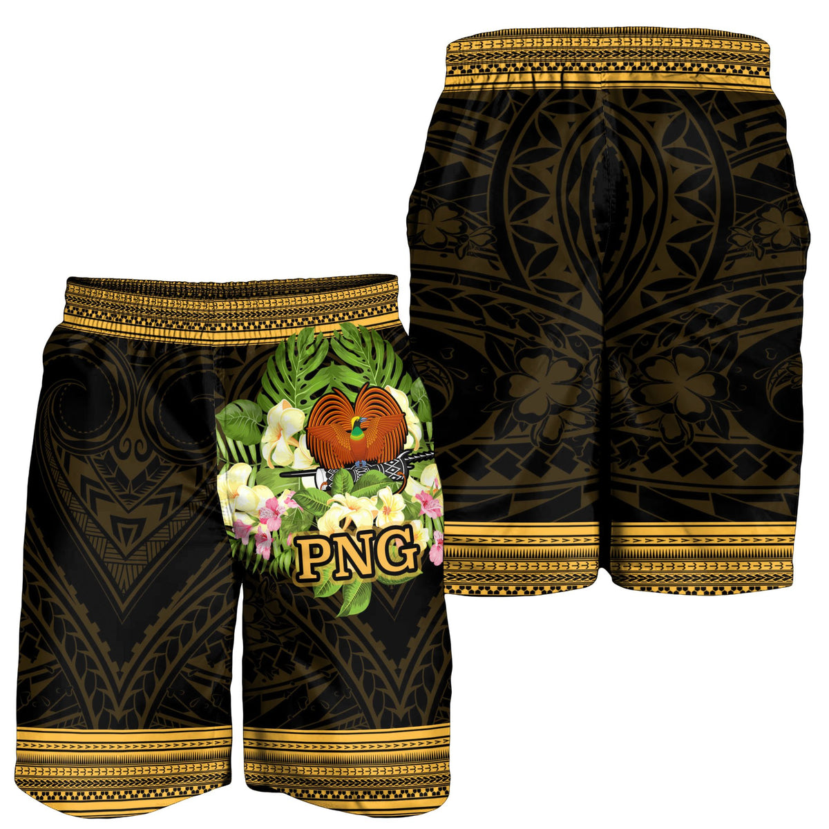 Papua New Guinea Men's Shorts - Polynesian Gold Patterns Collection - Polynesian Pride