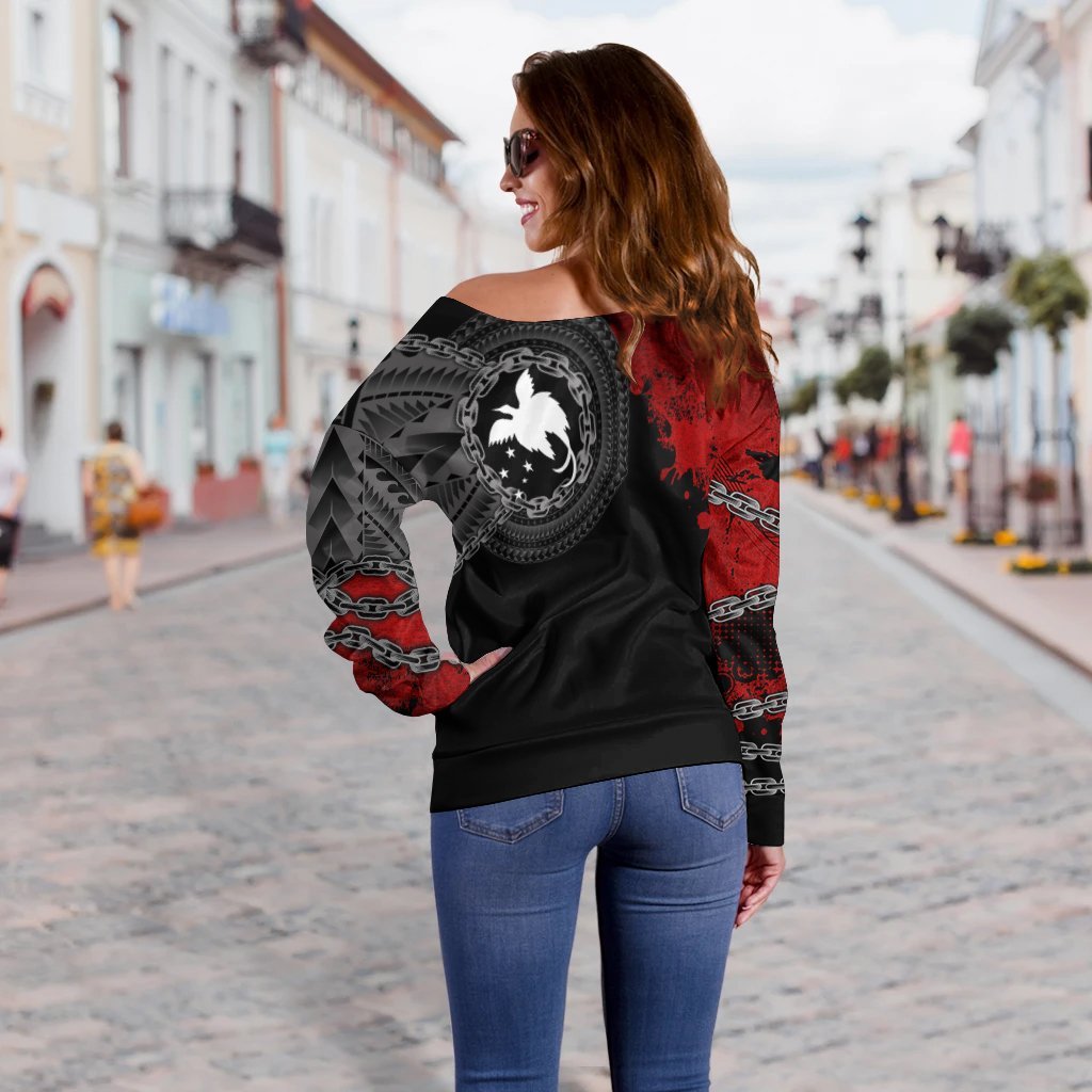 Papua New Guinea Polynesian Personalised Women's Off Shoulder Sweater - Polynesian Chain Style - Polynesian Pride
