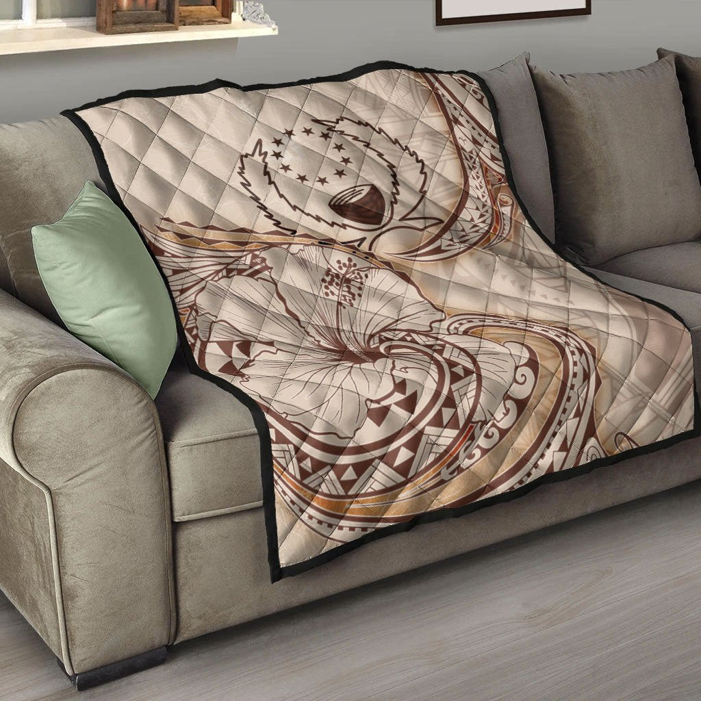 Pohnpei Premium Quilt - Hibiscus Flowers Vintage Style - Polynesian Pride