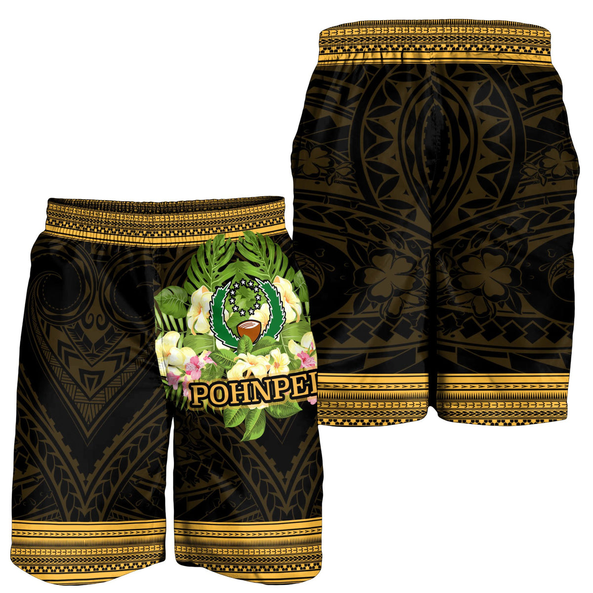 Pohnpei Men's Shorts - Polynesian Gold Patterns Collection - Polynesian Pride
