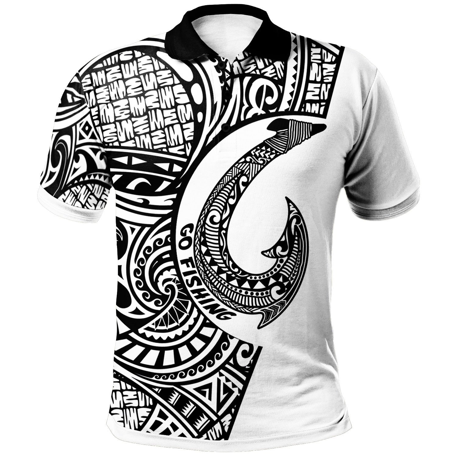 Niue Polo Shirt Go Fishing Unisex Black - Polynesian Pride