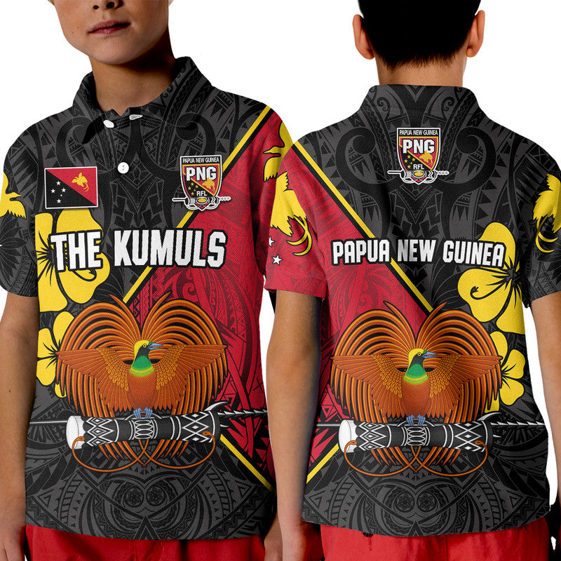 The Kumuls PNG Polo Shirt KID Papua New Guinea Polynesian Dynamic Style Black LT14 Kid Black - Polynesian Pride