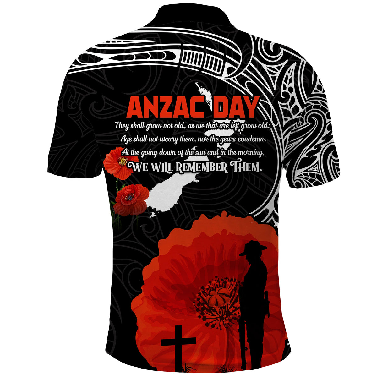 New Zealand ANZAC 2022 Polo Shirt Maori Mix Fern Poppy LT13 - Polynesian Pride