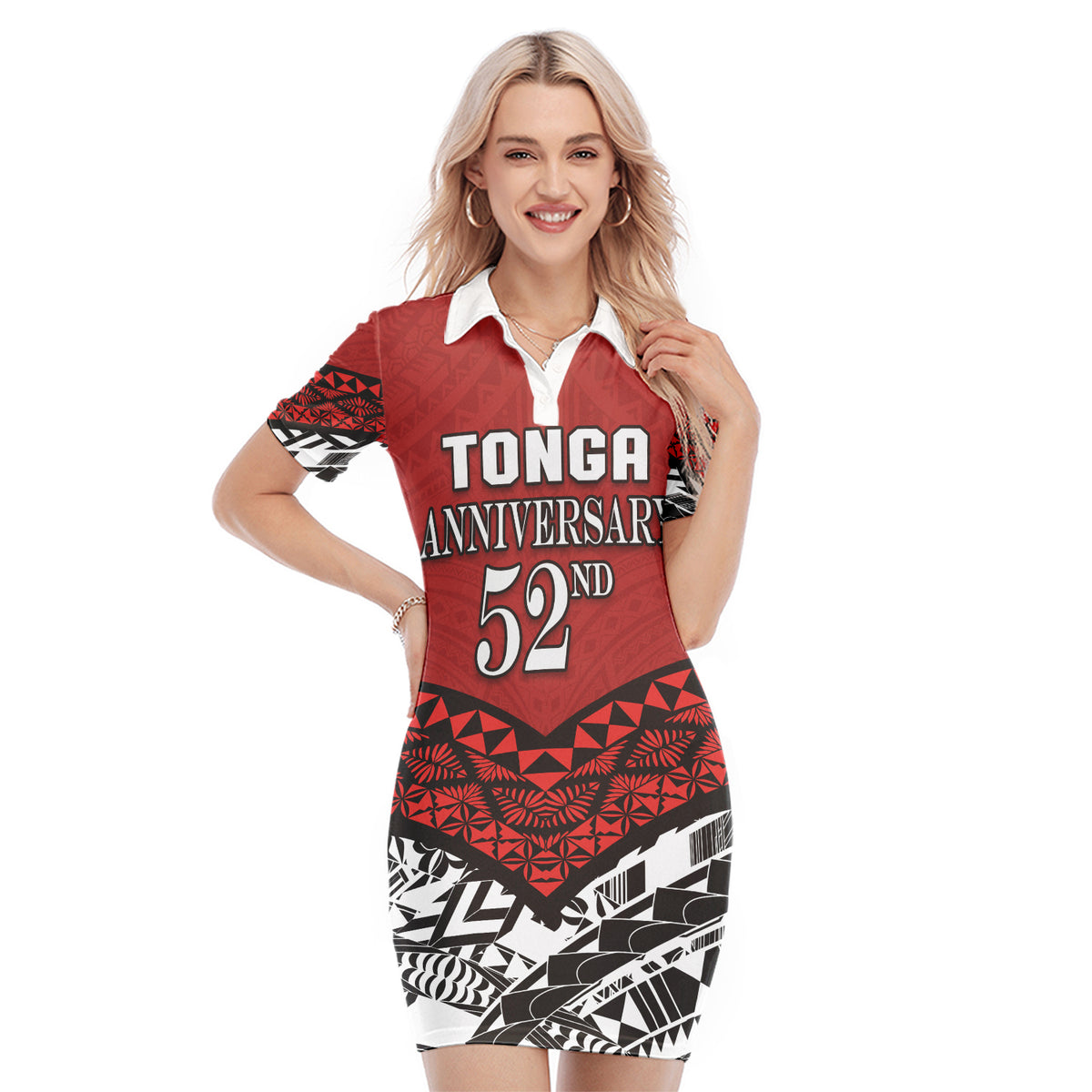 Tonga Polo Dress Independence Anniversary Special Version 2022 LT14 Red - Polynesian Pride