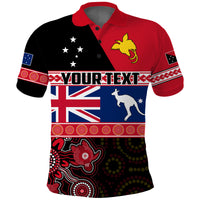 Custom Papua New Guinea Australia Polo Shirt Aboriginal PNG and AUS LT13 Unisex Black - Polynesian Pride