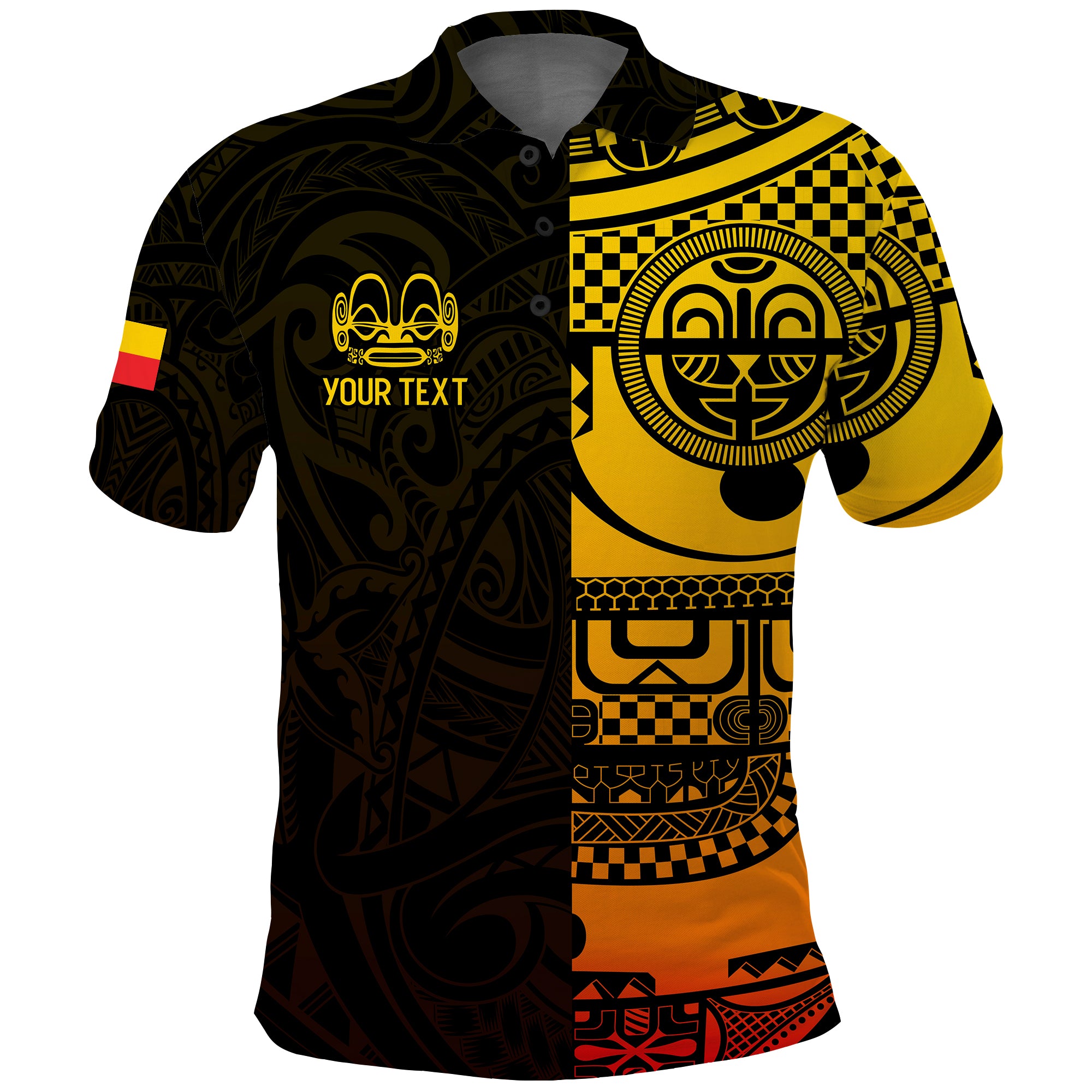 Custom Marquesas Islands Tiki Polo Shirt Gradient Marquesan Tattoo LT13 Unisex Yellow - Polynesian Pride