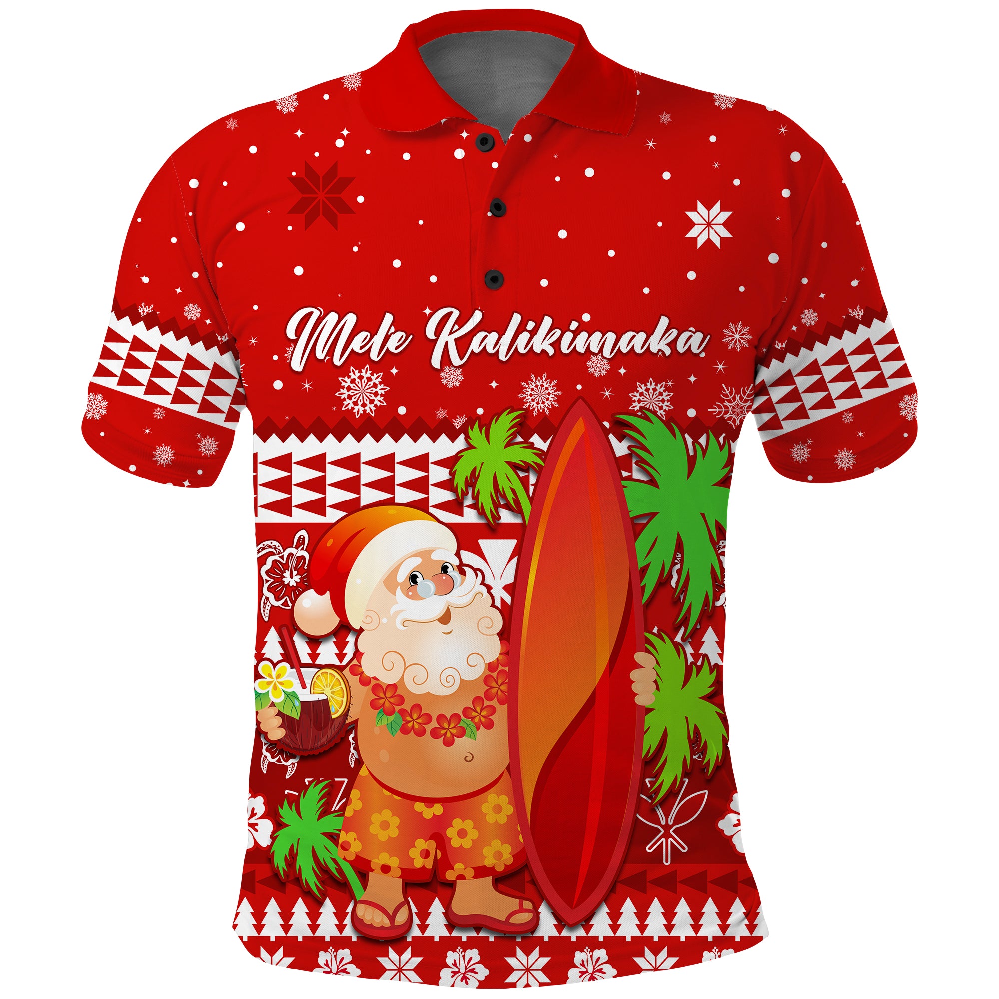 Custom Mele Kalikimaka Polo Shirt Santa Claus Hawaii Christmas Unique LT13 Unisex Red - Polynesian Pride