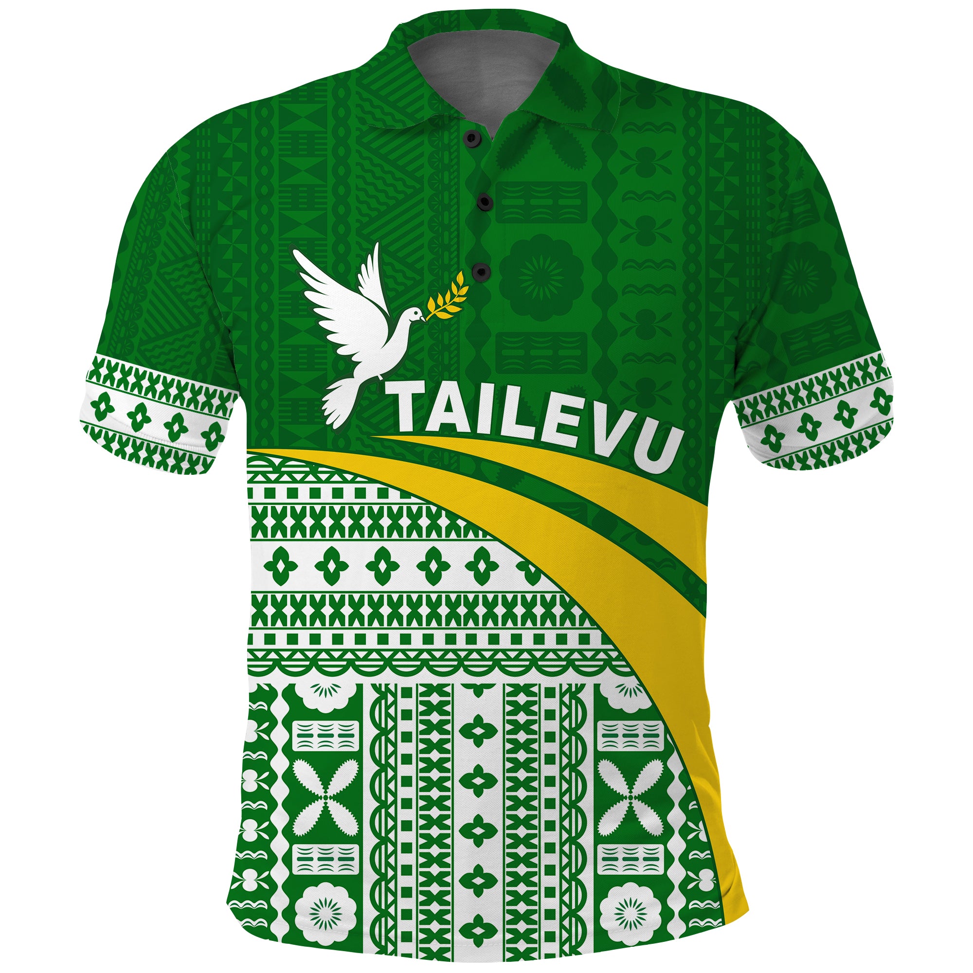 Tailevu Rugby Polo Shirt Fiji Rugby Tapa Pattern Green LT13 Unisex Green - Polynesian Pride