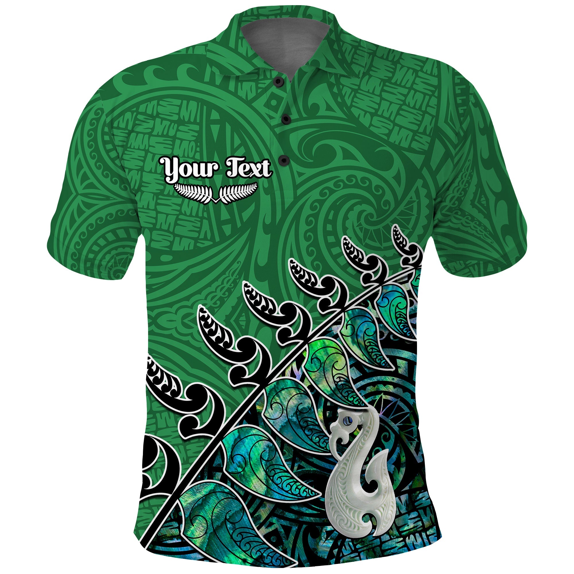 Custom New Zealand Maori Polo Shirt Fern and Manaia Version Green LT13 Unisex Green - Polynesian Pride