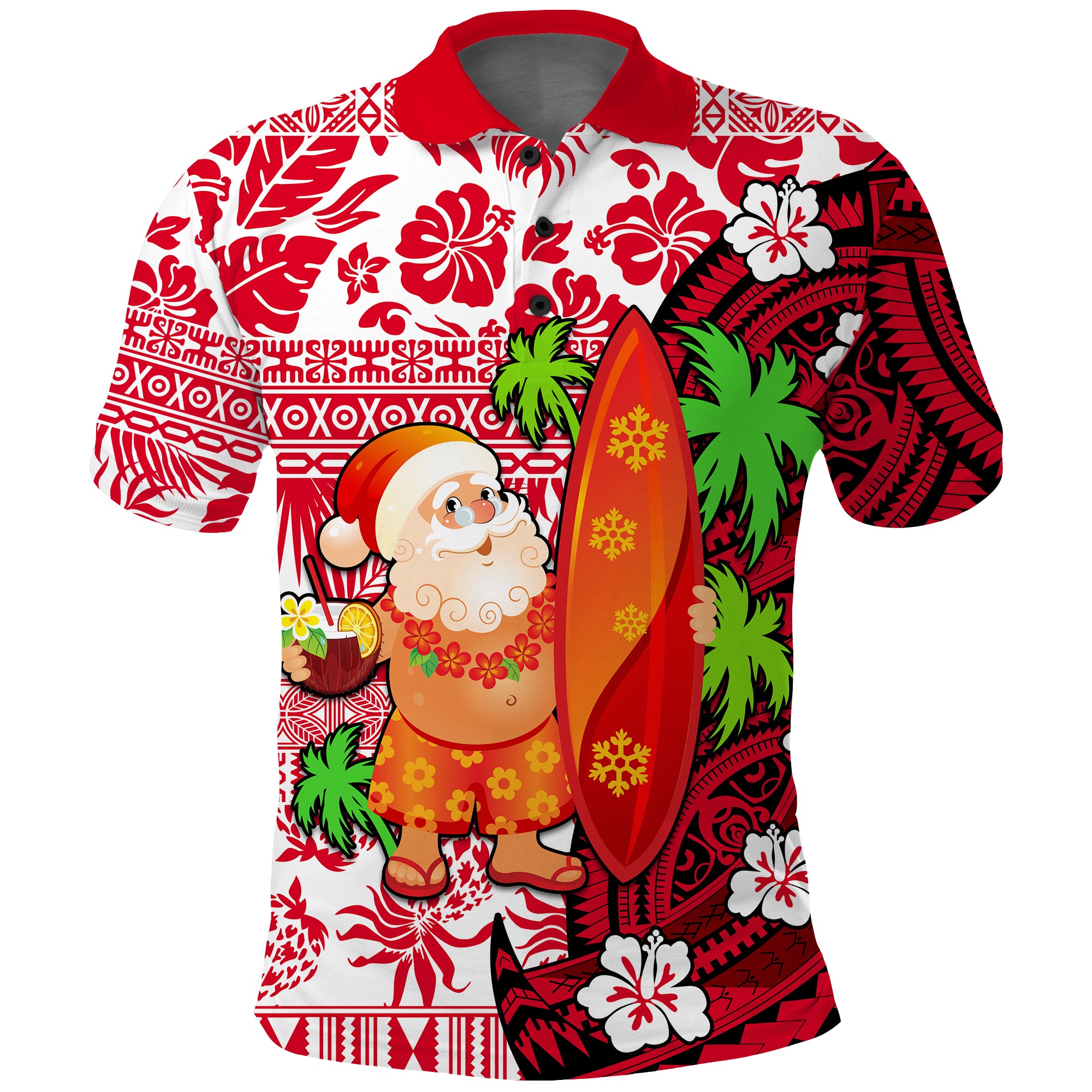 Mele Kalikimaka Polo Shirt Christmas Hawaii with Santa Claus LT13 Unisex Red - Polynesian Pride