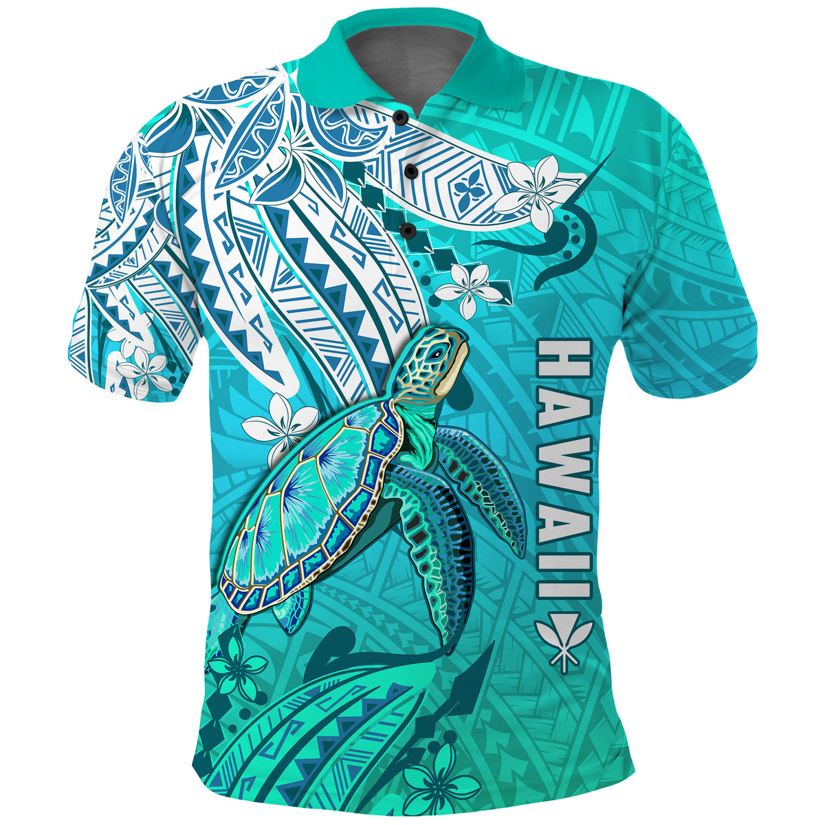 Hawaiian Islands Polo Shirt Turtle Mix Hawaii Polynesian LT13 Unisex Blue - Polynesian Pride