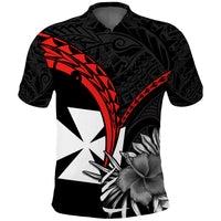 Wallis et Futuna Polo Shirt Polynesian Pattern and Hibiscus Flowers Version Black LT13 Unisex Black - Polynesian Pride