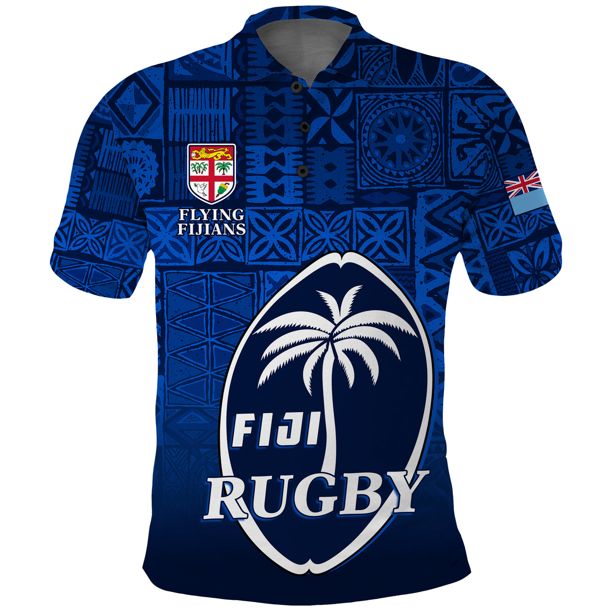 Fiji Rugby Polo Shirt Flying Fijians Blue Tapa Pattern LT13 Unisex Blue - Polynesian Pride