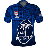 Fiji Rugby Polo Shirt Flying Fijians Blue Tapa Pattern LT13 Unisex Blue - Polynesian Pride