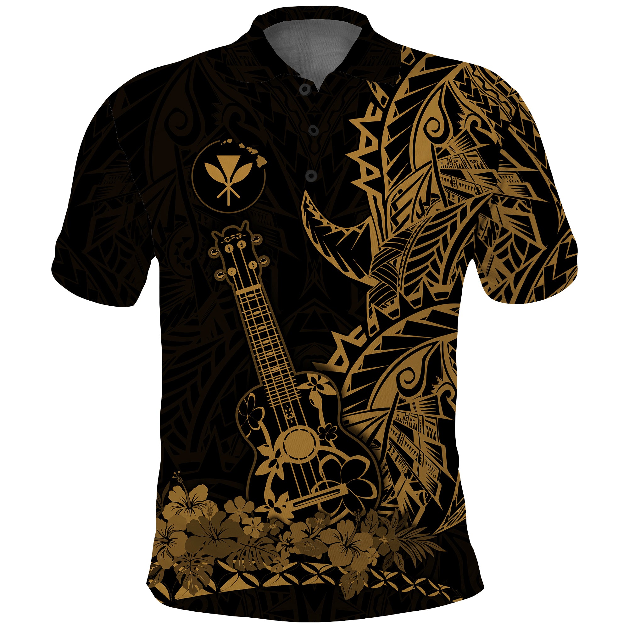 Hawaii Polynesian Polo Shirt Ukulele Gold LT13 Unisex Gold - Polynesian Pride