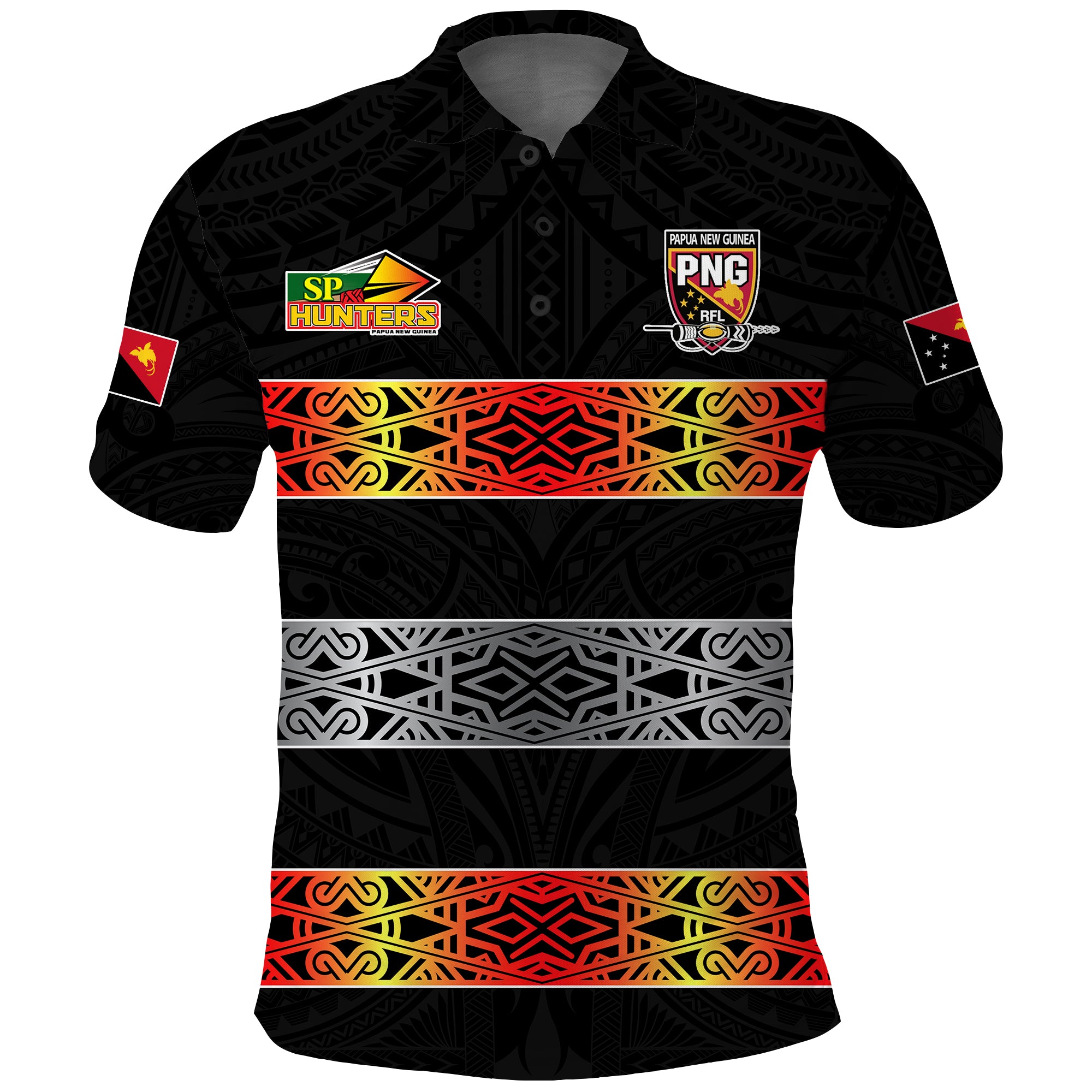 The Hunters PNG Polo Shirt Papua New Guinea Hunters Rugby LT13 Unisex Black - Polynesian Pride