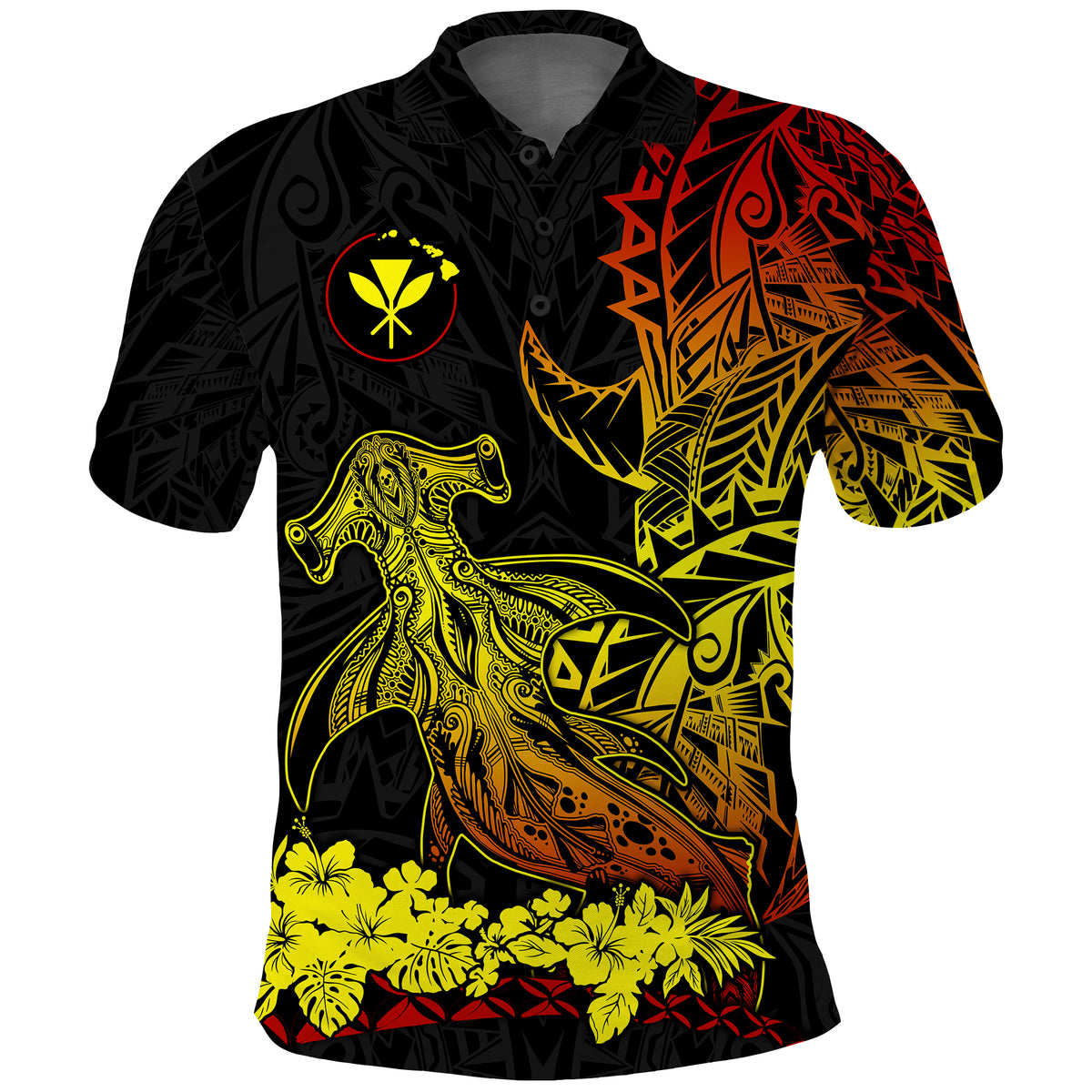 Hawaii Polynesian Polo Shirt Wild Hammerhead Sharks Fresh Life LT13 Unisex Black - Polynesian Pride