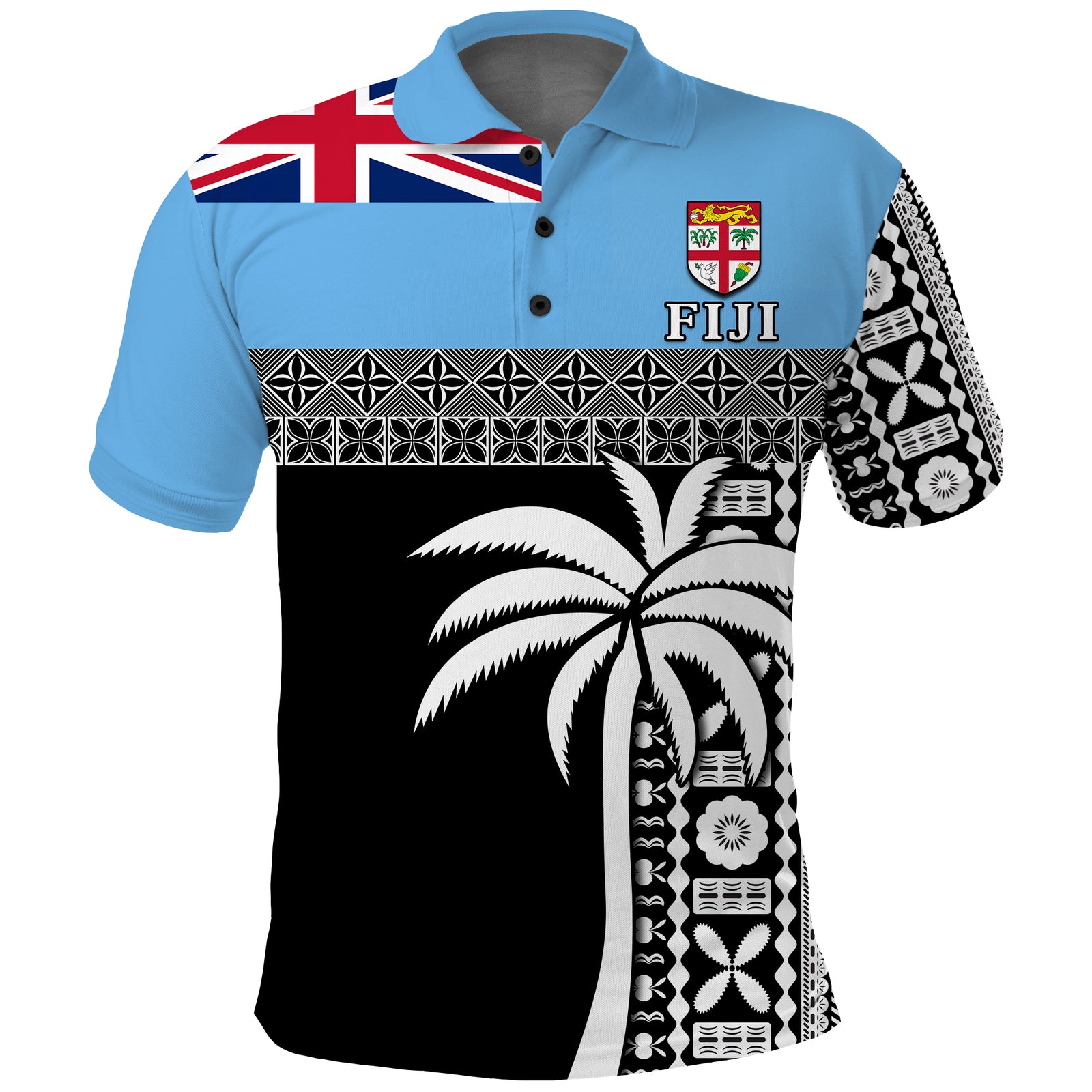 Fiji Tapa Pattern Polo Shirt Coconut Tree LT13 Unisex Blue - Polynesian Pride