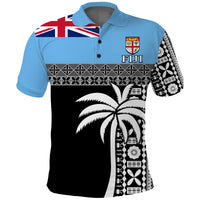 Fiji Tapa Pattern Polo Shirt Coconut Tree LT13 Unisex Blue - Polynesian Pride
