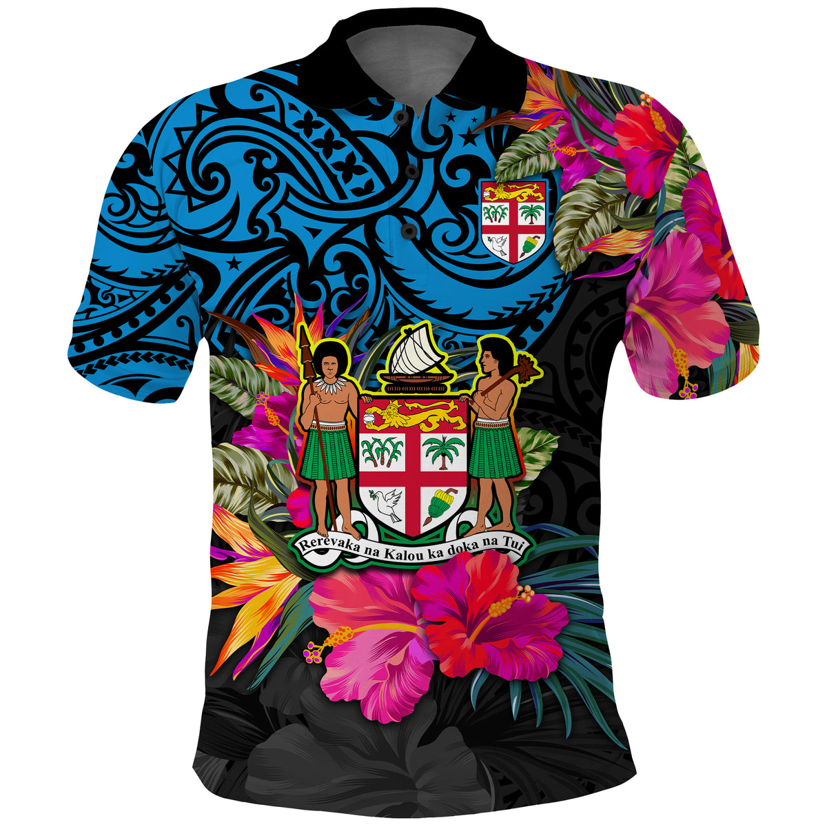 Fiji Polo Shirt Alluring Polynesia and Tropical Flowers LT13 Blue - Polynesian Pride