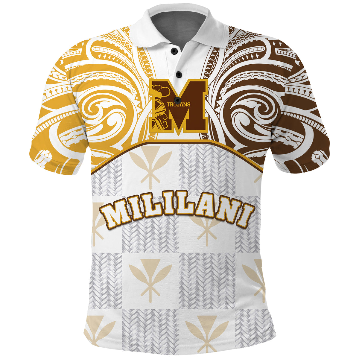 (KAOPUIKI KAIKAINA) Kanaka Mililani High School Polo Shirt Demodern LT13 Unisex White - Polynesian Pride