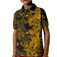 Hawaii Flowers Mix Tribal Pattern Polo Shirt KID LT6 Kid Gold - Polynesian Pride