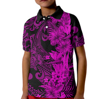 Hawaii Flowers Mix Tribal Pattern Polo Shirt KID LT6 Kid Purple - Polynesian Pride