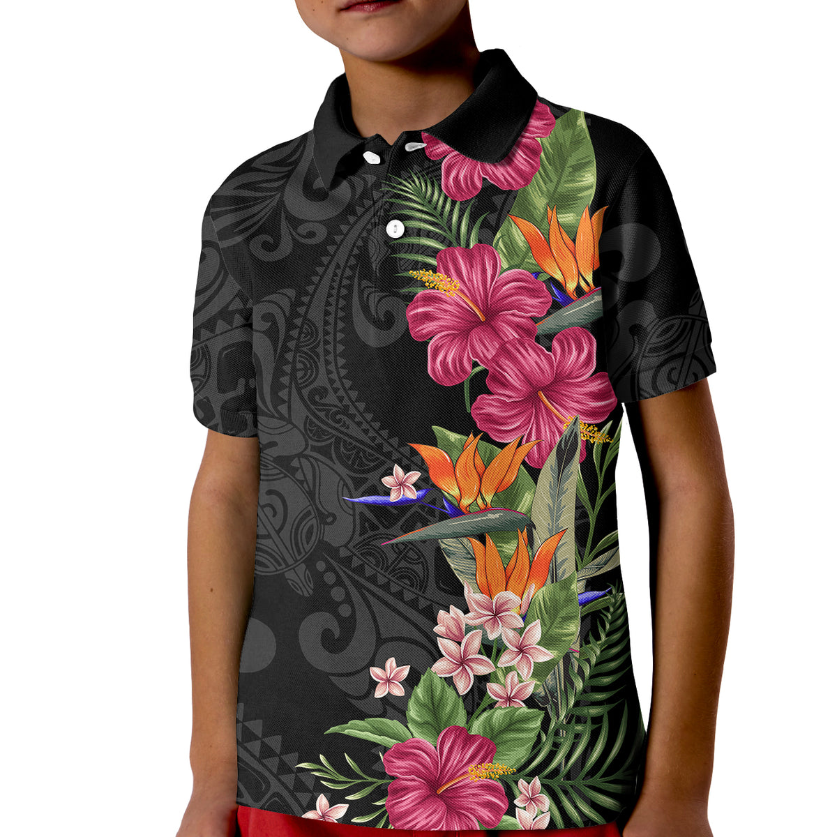Hawaii Flowers Mix Tribal Pattern Polo Shirt KID LT6 Kid Art - Polynesian Pride