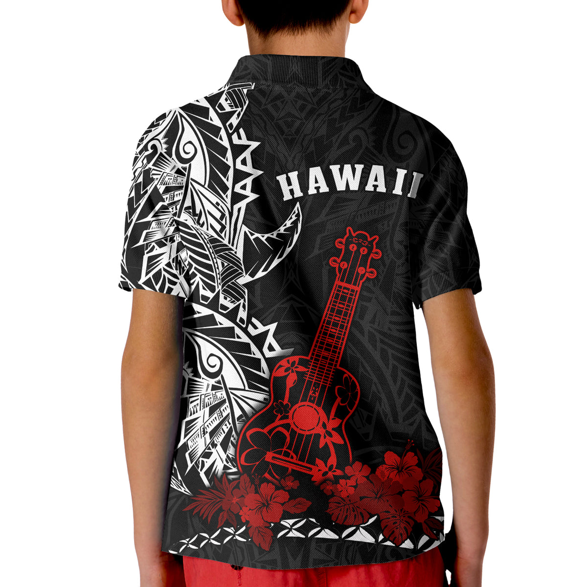 Hawaii Polynesian Polo Shirt KID Red Ukulele LT13 - Polynesian Pride