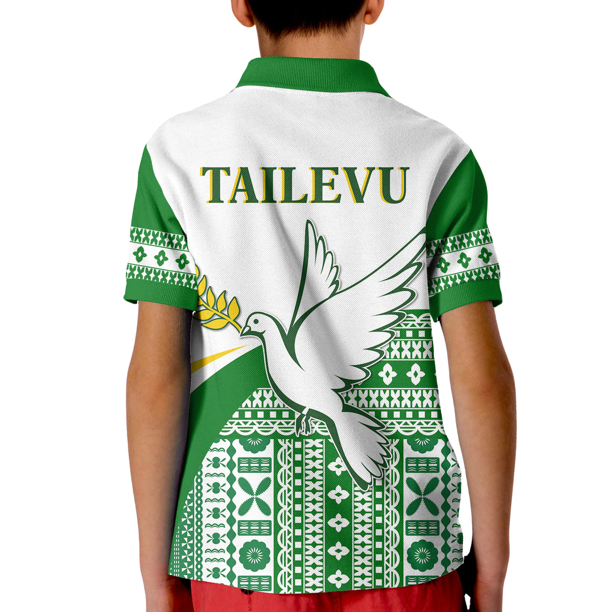 Tailevu Rugby Polo Shirt KID Fiji Rugby Tapa Pattern White LT13 - Polynesian Pride