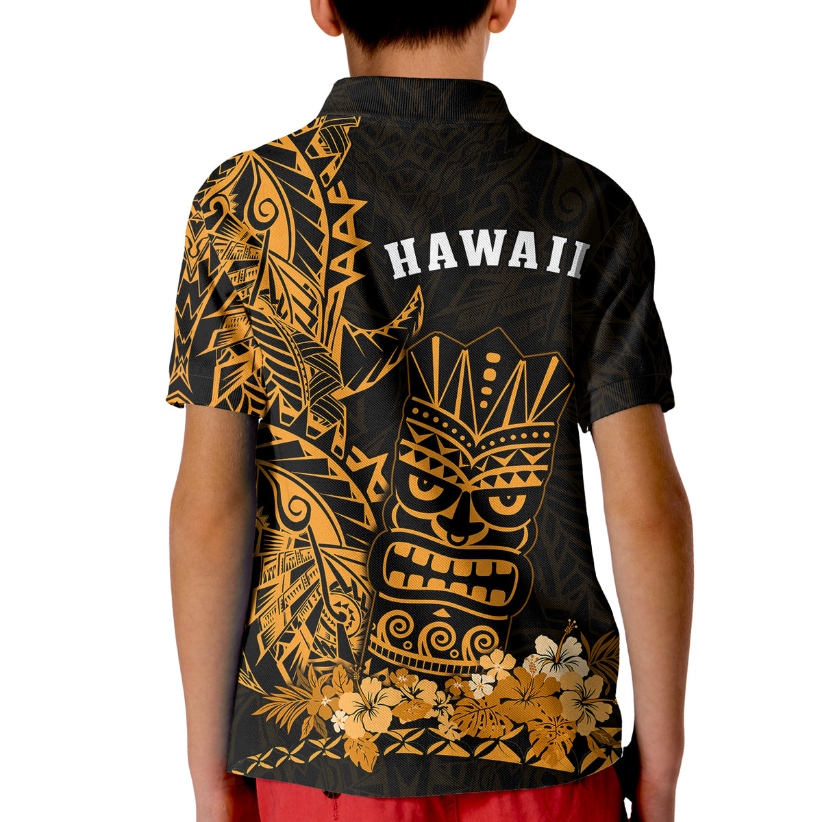 Hawaii Polynesian Polo Shirt KID Gold Tiki Masks Hawaiian LT13 - Polynesian Pride