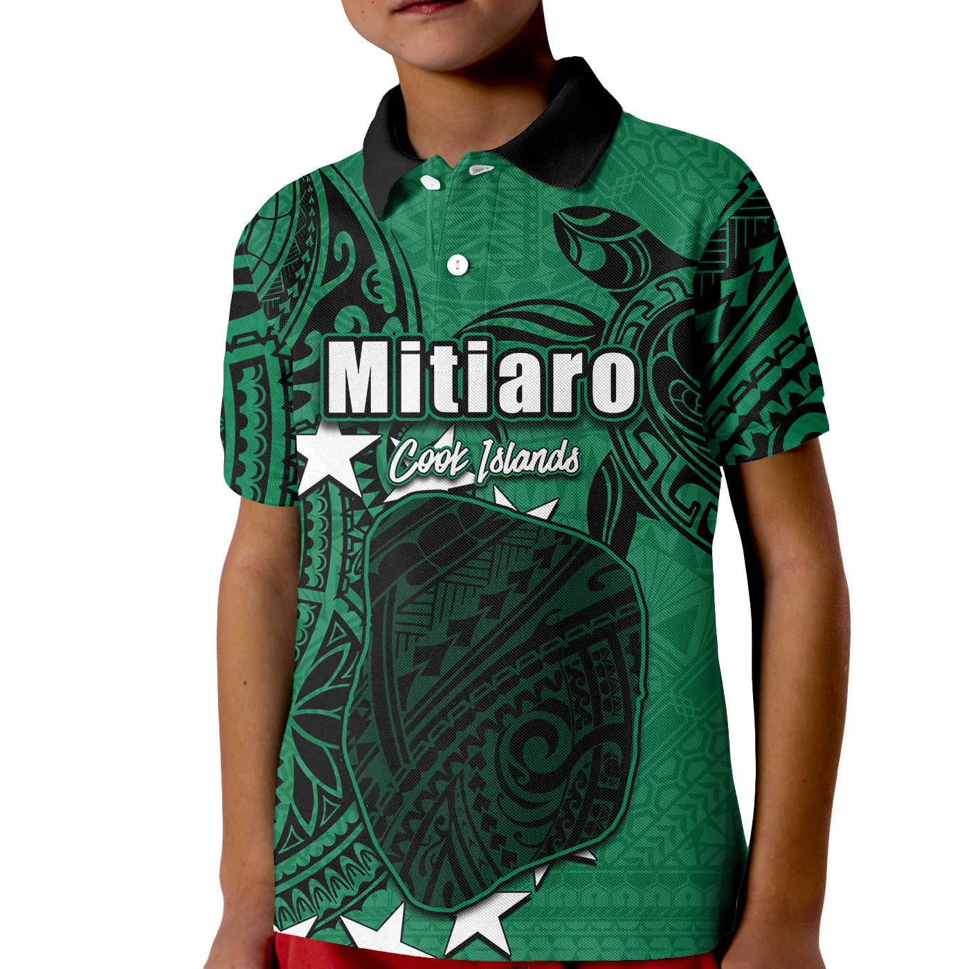 (Custom Personalised)Cook Islands Polo Shirt KID Mitiaro LT6 Unisex Green - Polynesian Pride