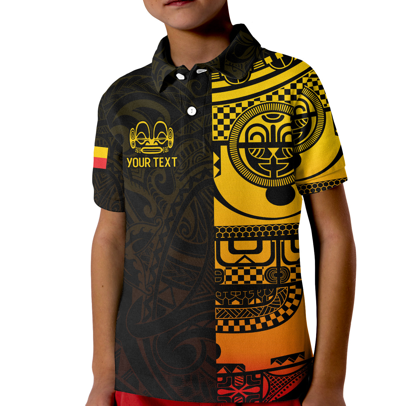 (Custom Personalised) Marquesas Islands Tiki Polo Shirt KID Gradient Marquesan Tattoo LT13 Unisex Black - Polynesian Pride