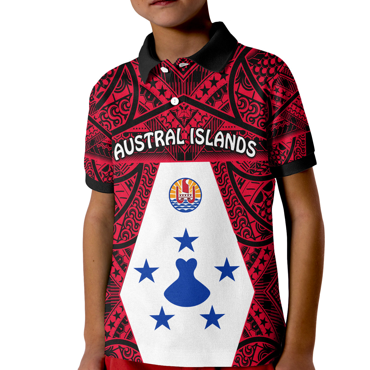 Austral Islands Polo Shirt KID Polynesian Pattern French Polynesia LT13 Unisex Red - Polynesian Pride