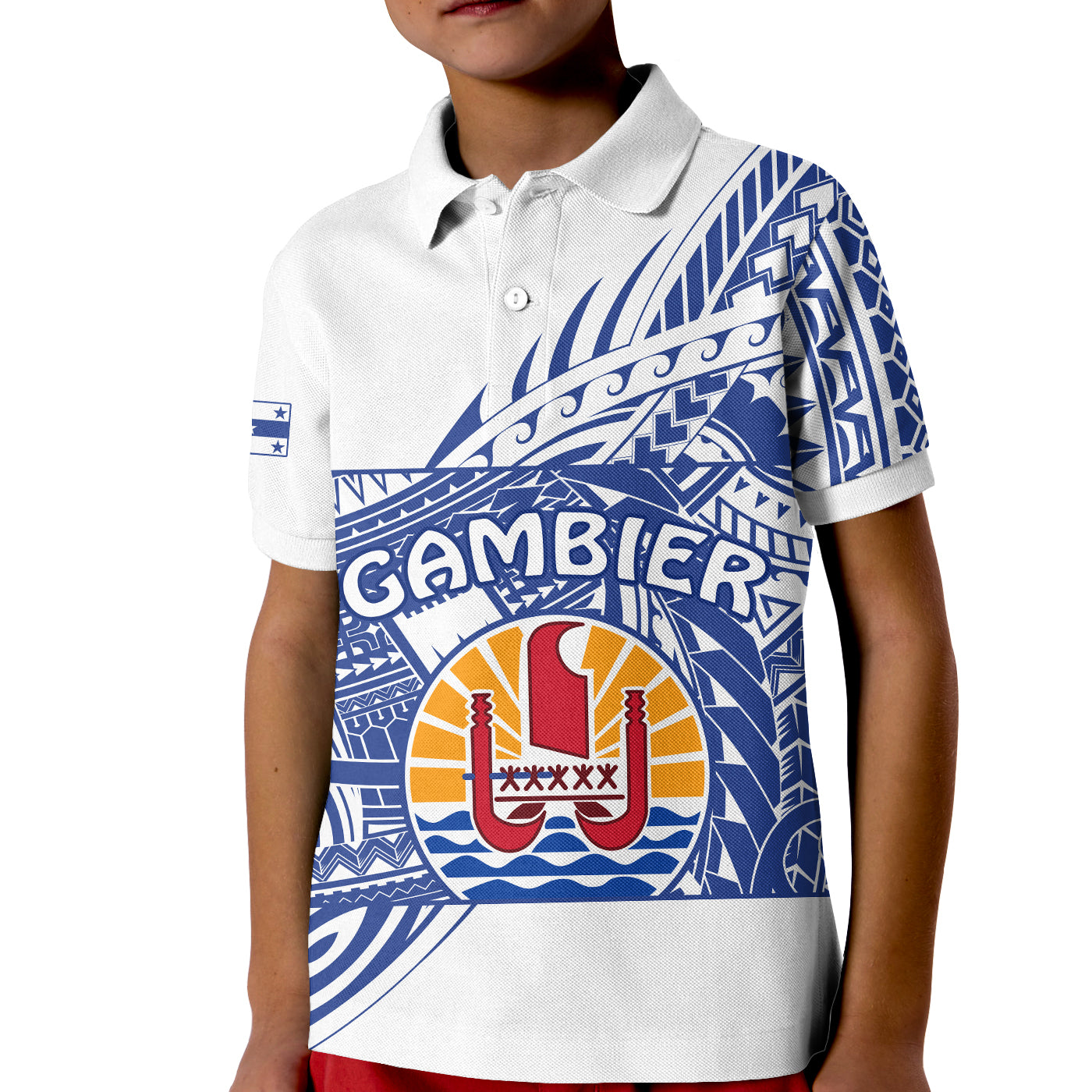Gambier Islands Polo Shirt KID Polynesian Pattern French Polynesia LT13 Unisex White - Polynesian Pride