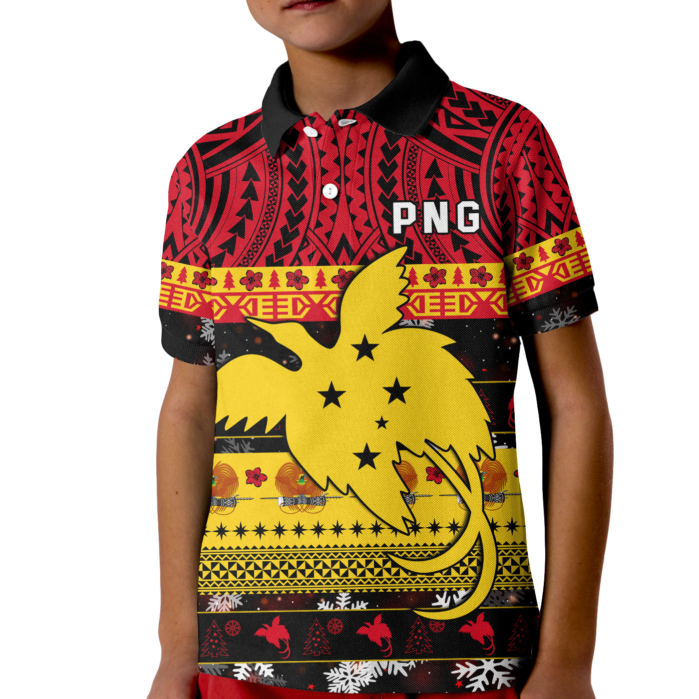 Papua New Guinea Christmas Polo Shirt KID Raggiana Loved LT13 Unisex Black - Polynesian Pride