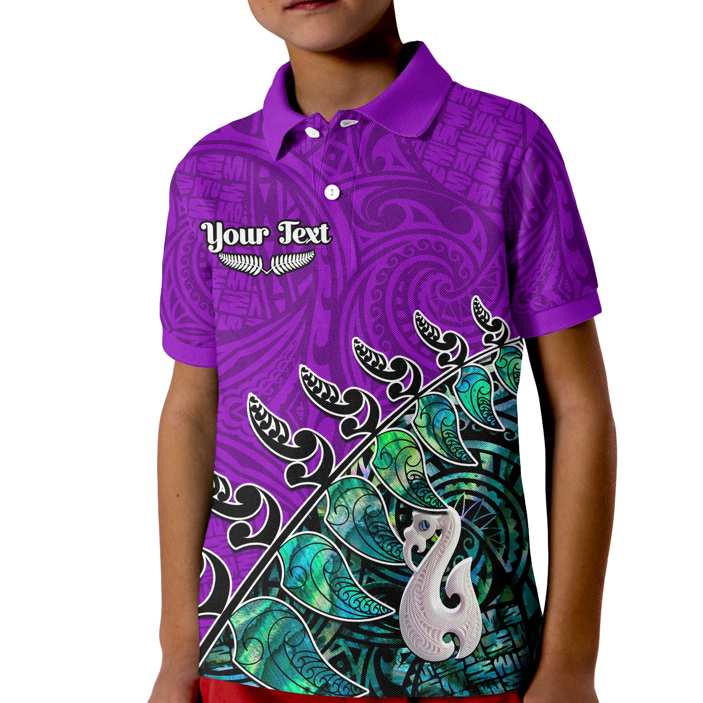 (Custom Personalised) New Zealand Maori Polo Shirt KID Fern and Manaia Version Purple LT13 Unisex Purple - Polynesian Pride