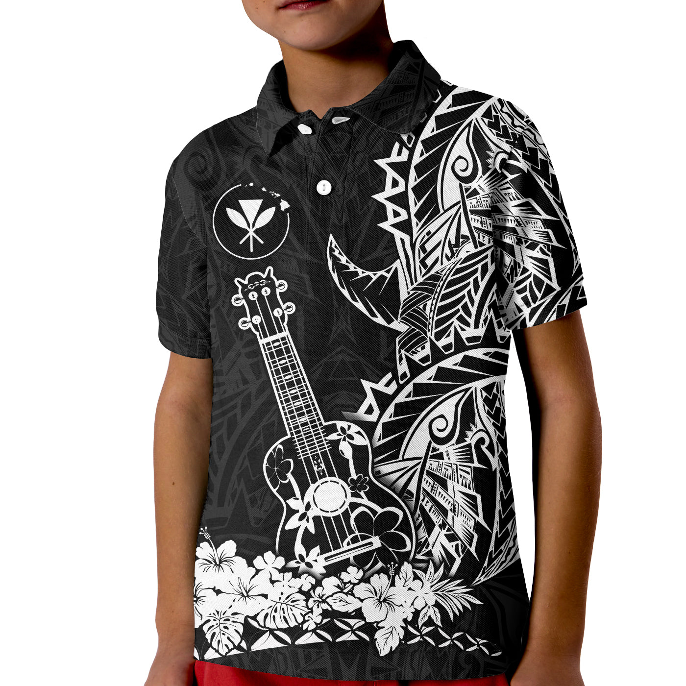 Hawaii Polynesian Polo Shirt KID White Ukulele LT13 Unisex White - Polynesian Pride