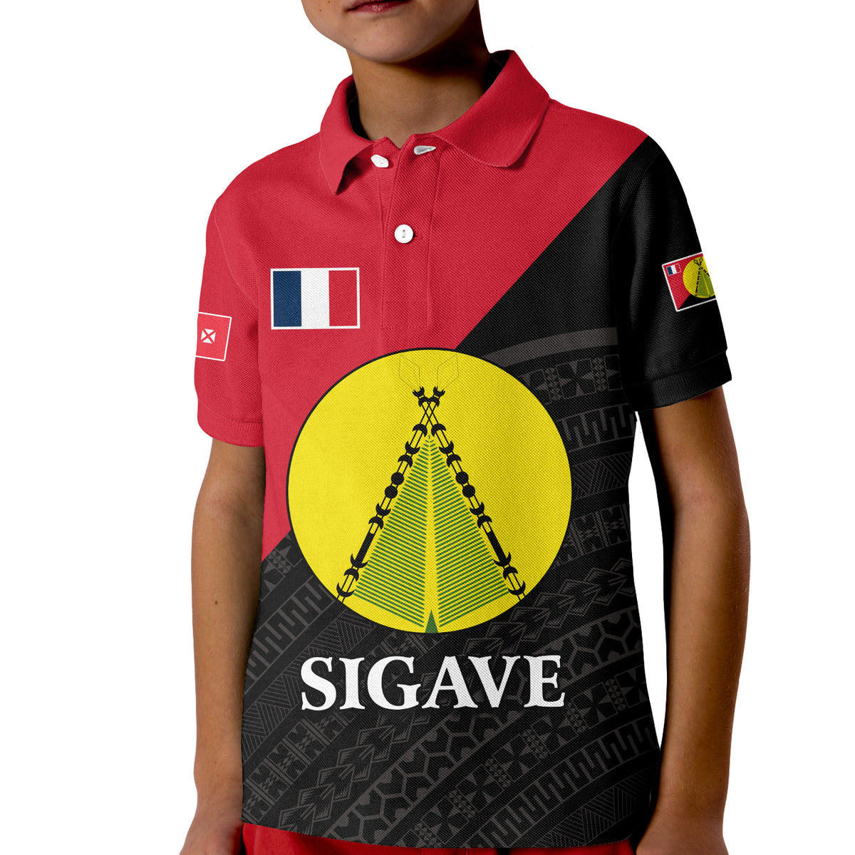 Sigave Chiefdom Wallis et Futuna Polo Shirt KID Polynesian Pattern and Flag LT13 Unisex Red - Polynesian Pride