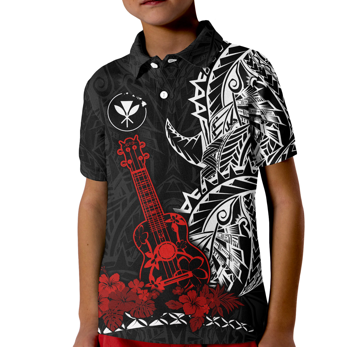 Hawaii Polynesian Polo Shirt KID Red Ukulele LT13 Unisex Red - Polynesian Pride