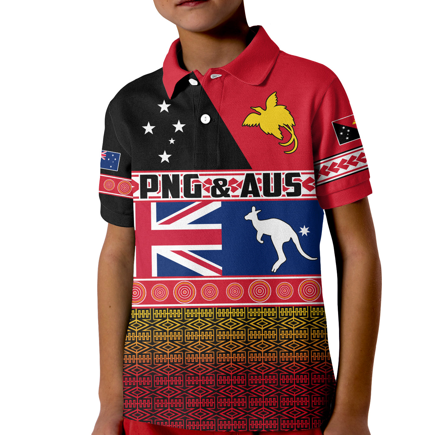 Papua New Guinea and Australia Polo Shirt KID Polynesian PNG and AUS LT13 Unisex Black - Polynesian Pride