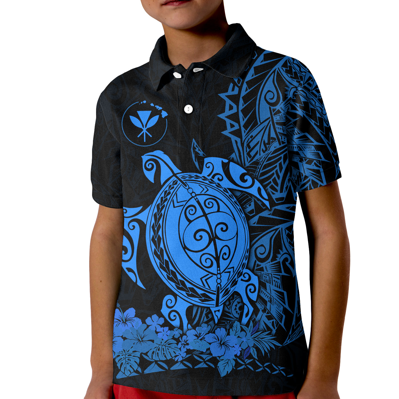 Hawaii Polynesian Polo Shirt KID Blue Sea Turtles Hawaiian LT13 Unisex Blue - Polynesian Pride