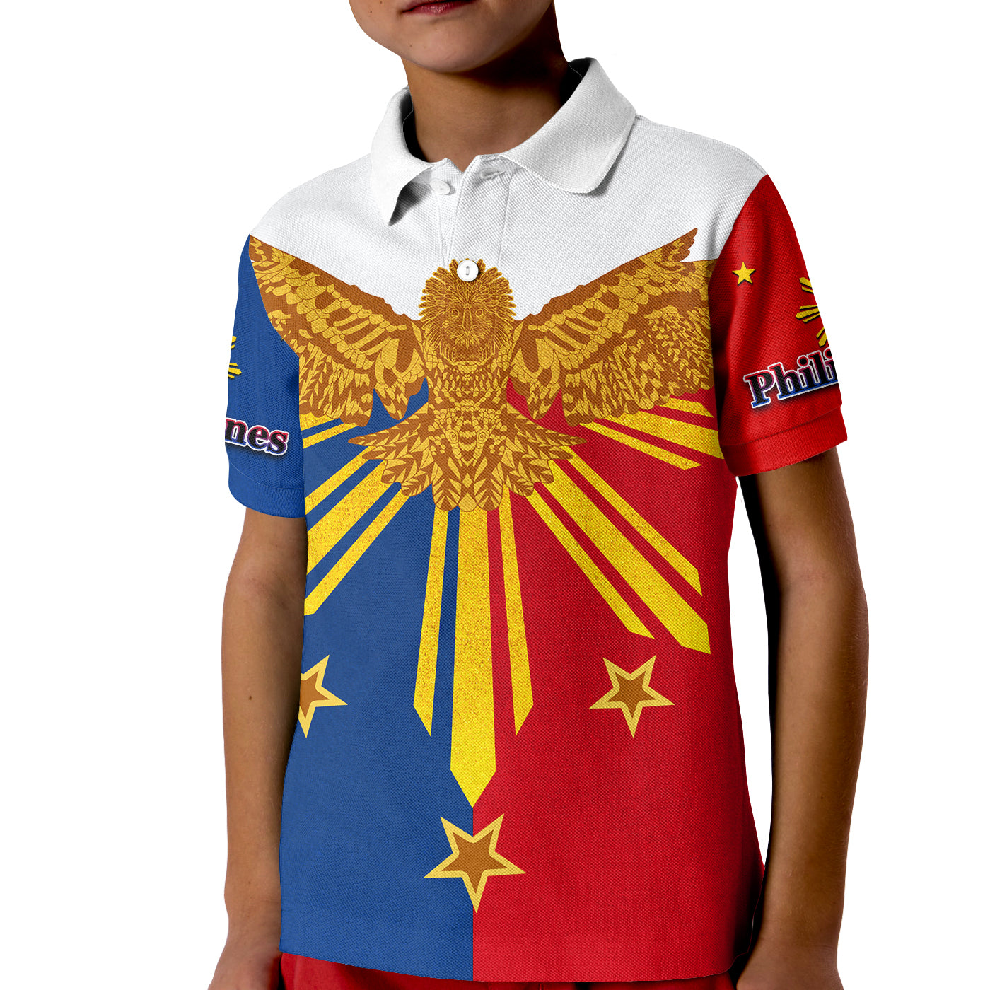 Custom Philippines Polo Shirt KID Eagle LT6 Unisex Blue - Polynesian Pride