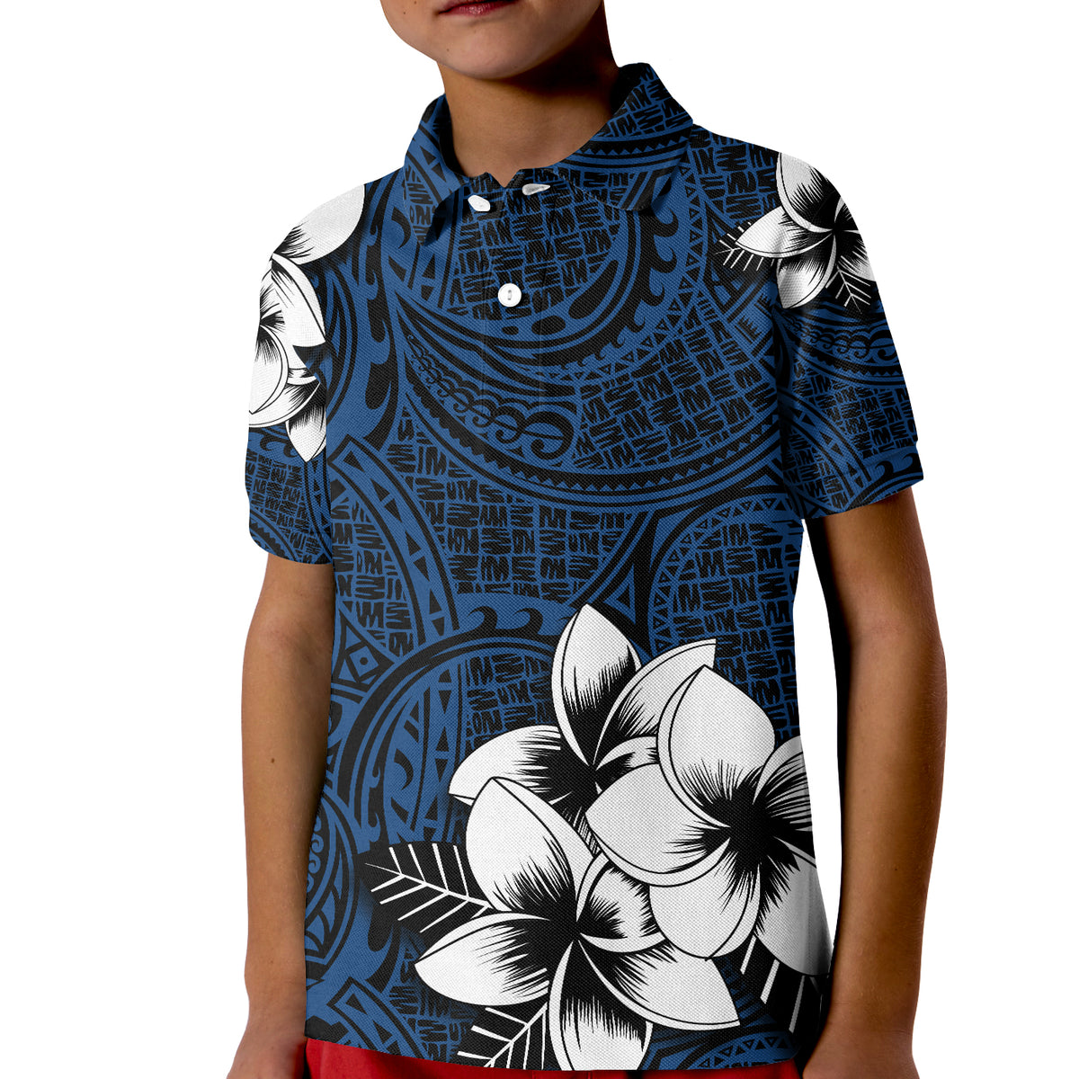 Hawaiian Plumeria Tribal Polynesian Polo Shirt Blue RLT14 Kid Blue - Polynesian Pride