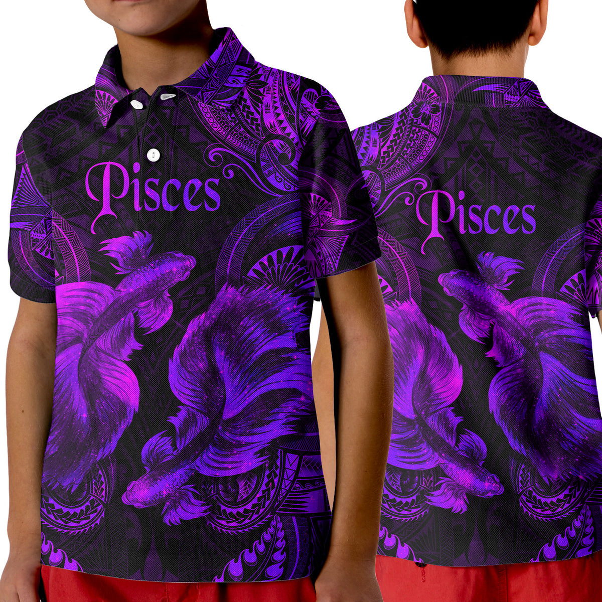 Pisces Zodiac Polynesian Polo Shirt KID Unique Style - Purple LT8 Unisex Purple - Polynesian Pride