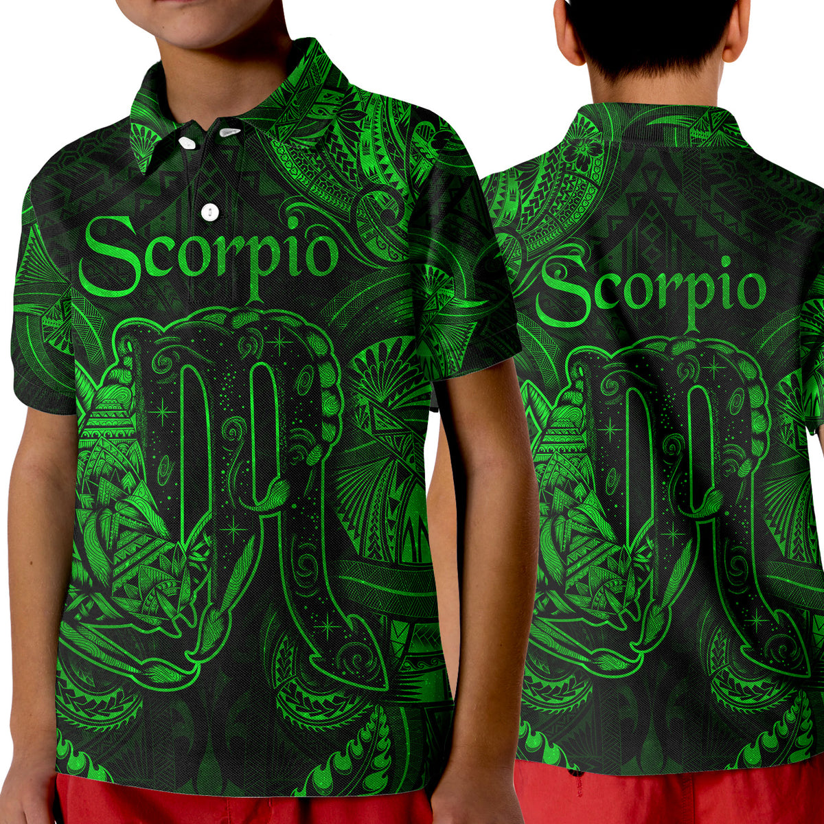 Scorpio Zodiac Polynesian Polo Shirt KID Unique Style - Green LT8 Unisex Green - Polynesian Pride