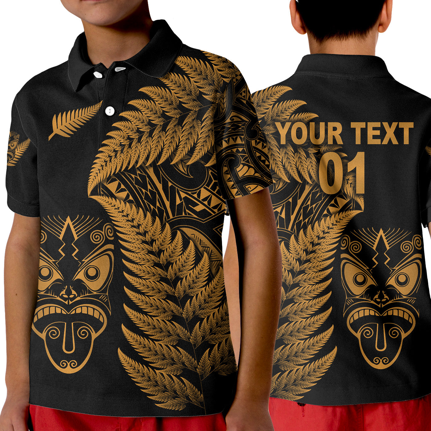 (Custom Personalised) New Zealand Haka Rugby Maori Polo Shirt KID Silver Fern Vibes - Gold LT8 Unisex Gold - Polynesian Pride