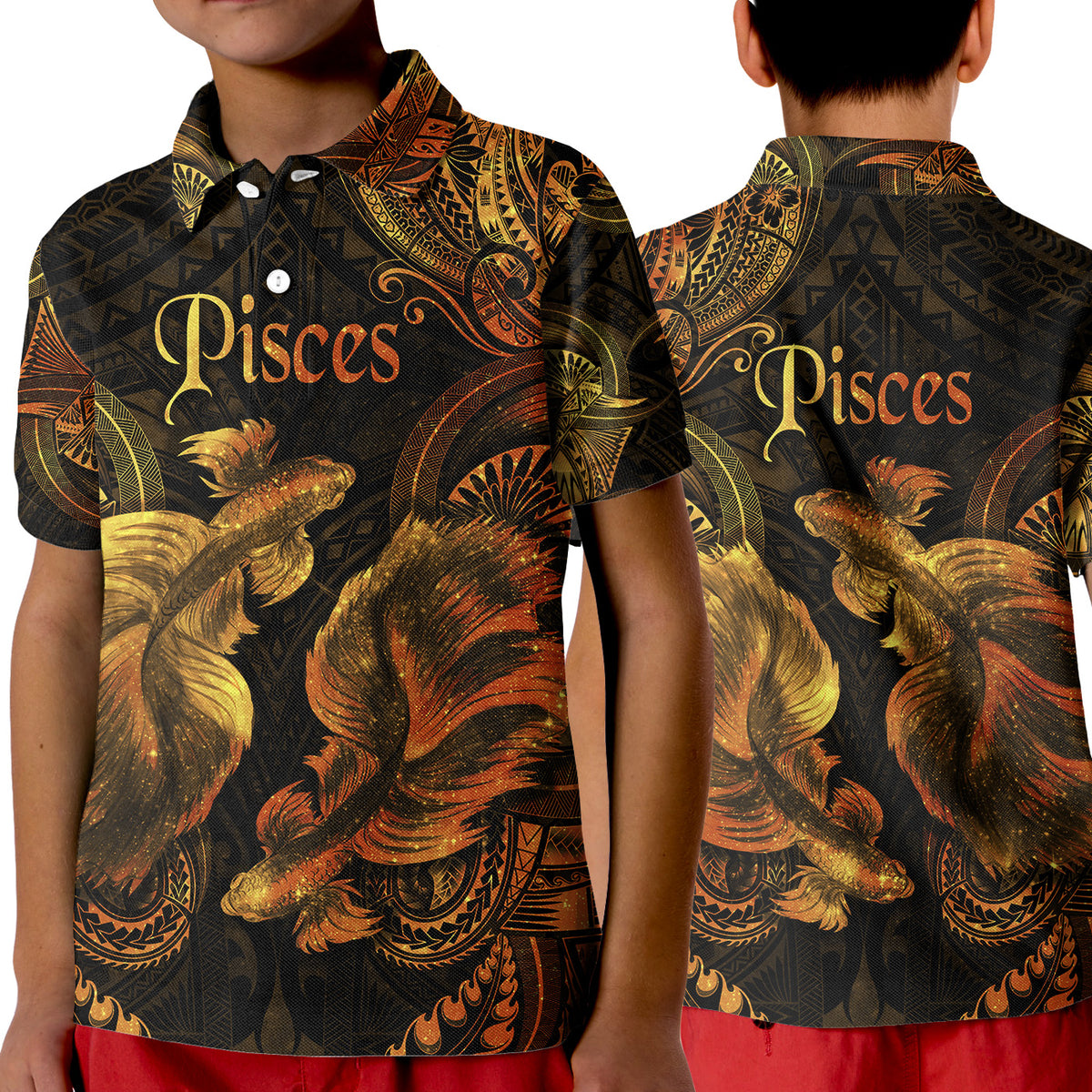 Pisces Zodiac Polynesian Polo Shirt KID Unique Style - Gold LT8 Unisex Gold - Polynesian Pride