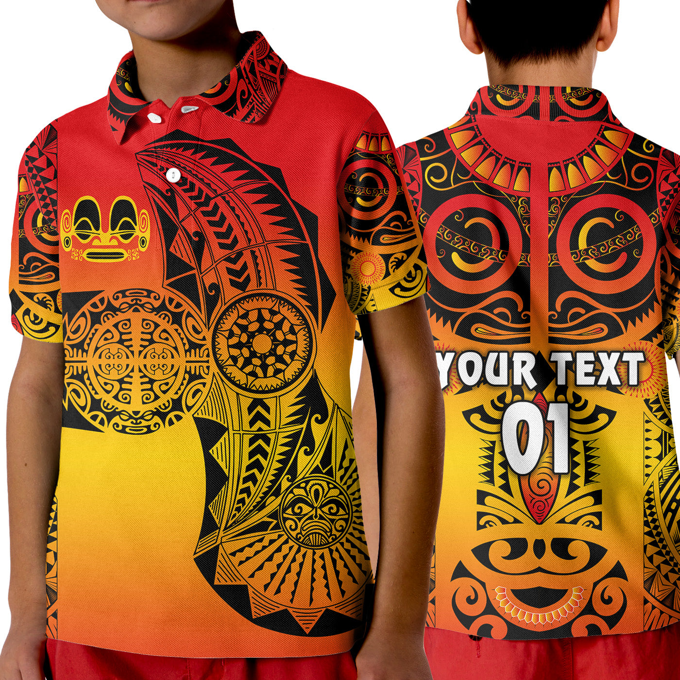 (Custom Personalised) Marquesas Islands Polo Shirt KID Marquesan Tattoo Original Style - Gradient Red LT8 Unisex Red - Polynesian Pride
